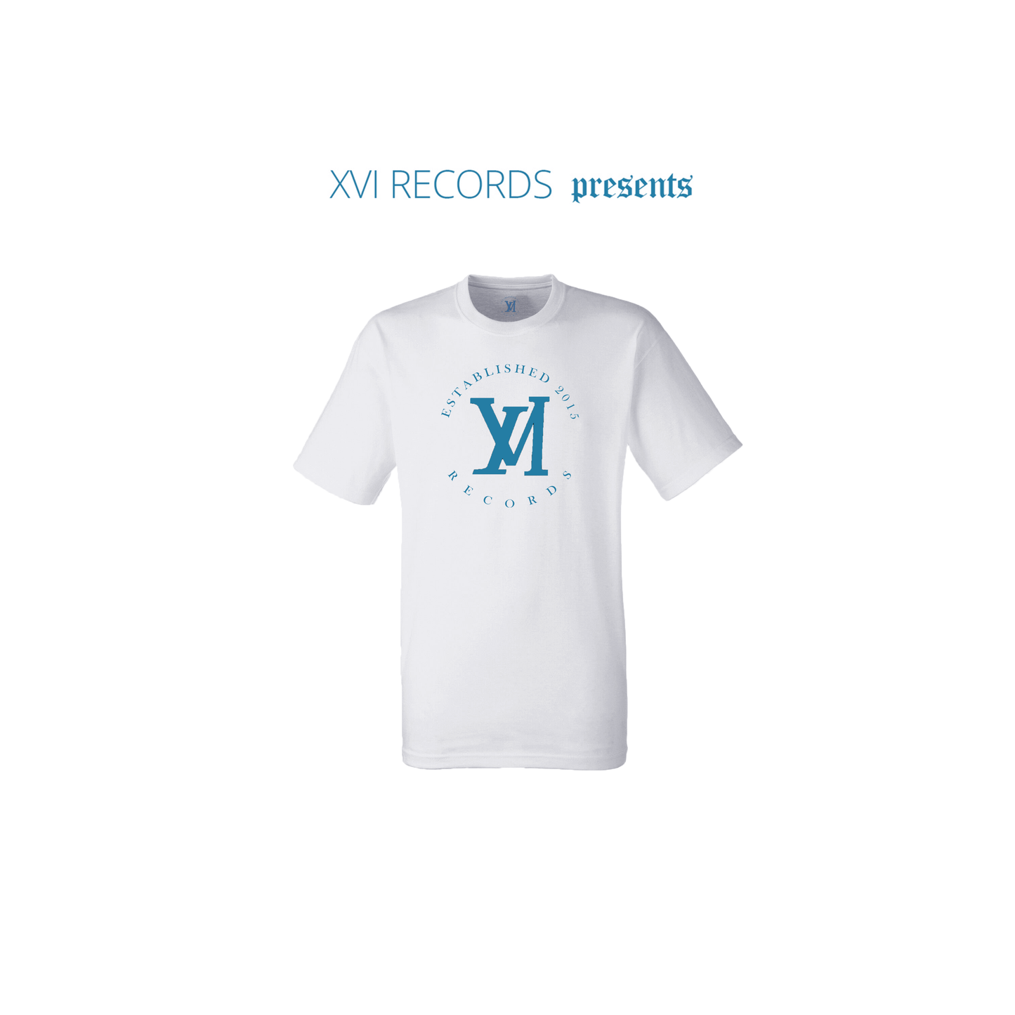 XVI Records Turquoise Logo on White T-Shirt