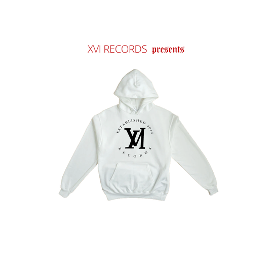 XVI Records Black Logo on White Hoodie